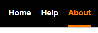 Navigation menu with 3 items: home, help and about. The about element is underlined and displayed in a different color which visually allows to understand that it is the element currently being consulted 