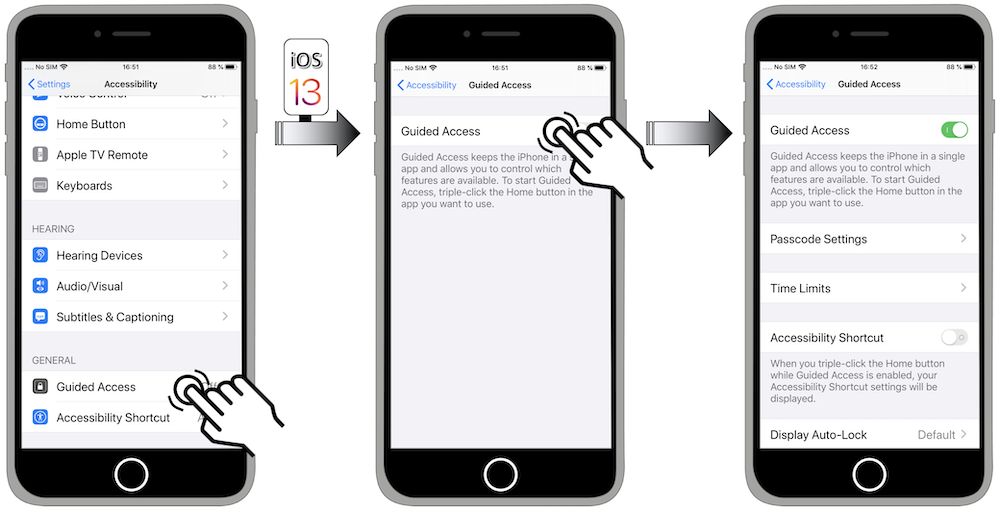 Access illustration via Settings - Accessibility - Guided Access - Guided Access