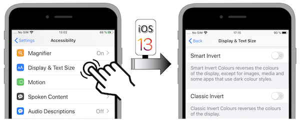 Access illustration via Settings - Accessibility - Display & Text Size - Smart Invert