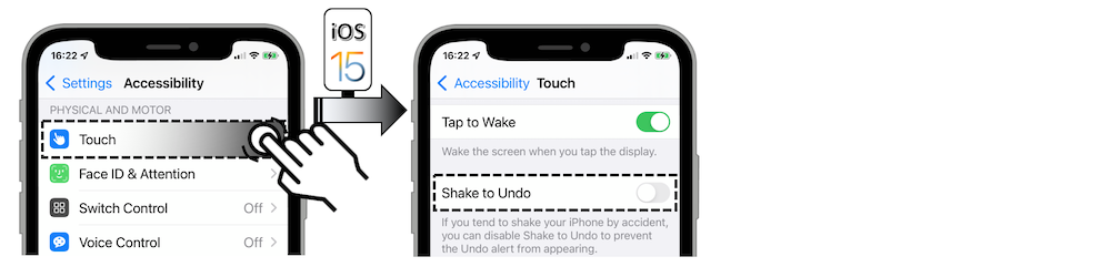 Access illustration via Settings - Accessibility - Touch - Shake to Undo