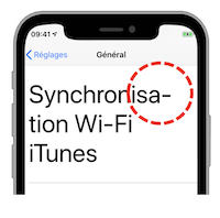 Exemple de troncature : première ligne "Synchronisa-" et deuxième ligne "tion Wifi"